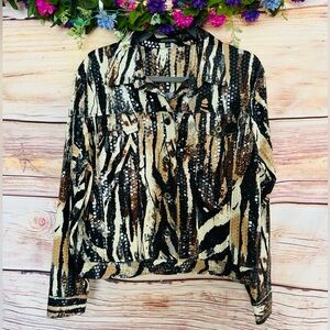 Notations Women’s Multicolored Abstract Animal Print Shiny Long Sleeve Jacket L